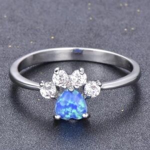 Paw Print 🐾 Blue Fire Opal and Cubic Zirconia Lab Created Ring Size 9
